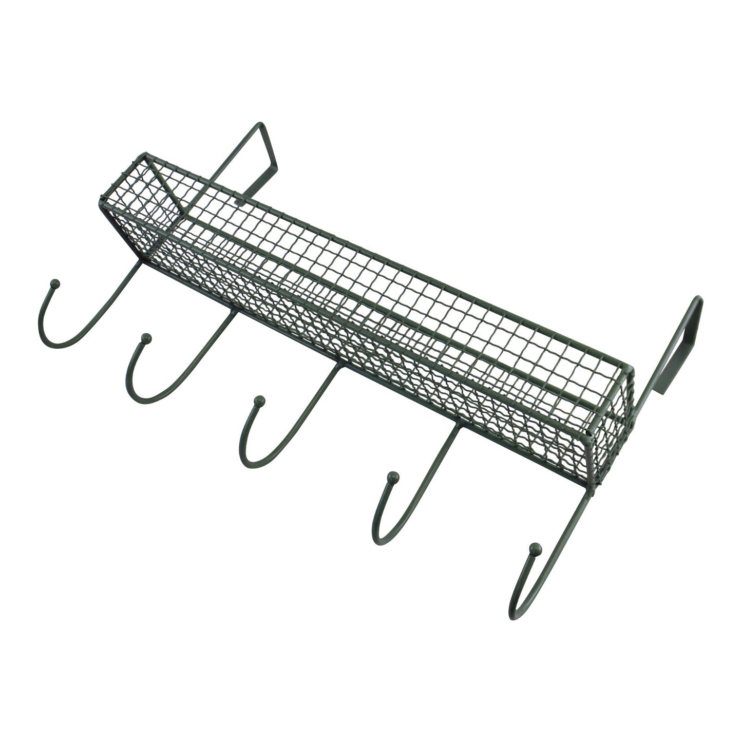 Mesh Over Door Shelf With 5 Hooks Green - BerPar