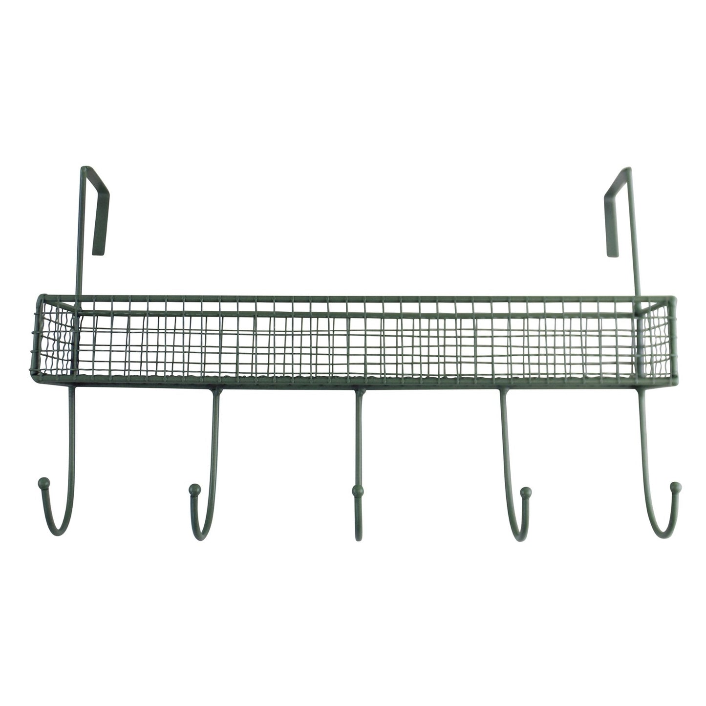 Mesh Over Door Shelf With 5 Hooks Green - BerPar