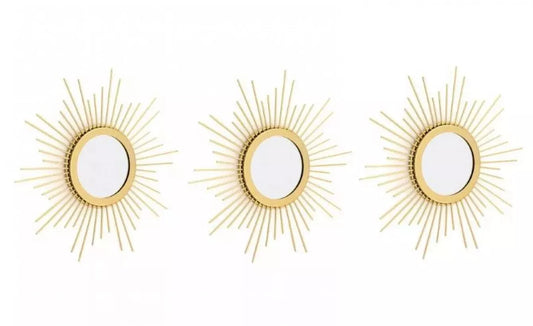 Set of 3 Gold Sunburst Wall Mirrors - Elegant 25cm Decorative Accent for Home Decor - BerPar