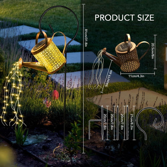 Solar watering can garden art lamp placed in flower bed