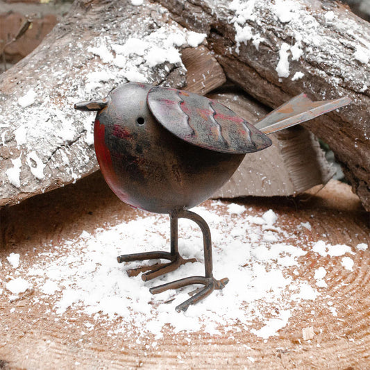 Rustic Metal Robin Ornament - Outdoor Tin Bird Garden Decoration - BerPar