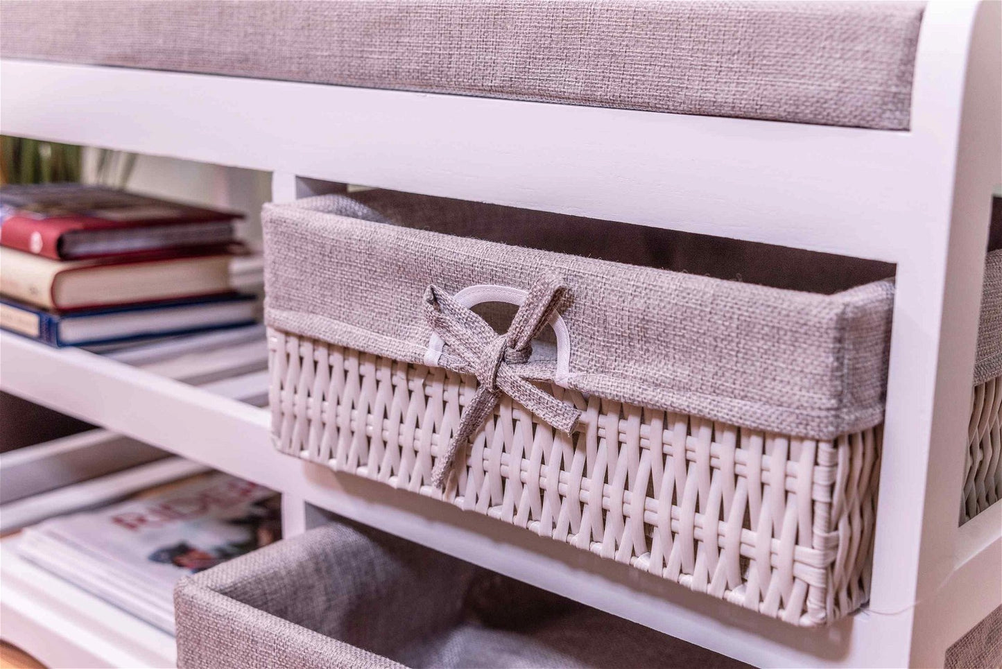 Laxey White Bench With Shoe Rack & Drawers - BerPar