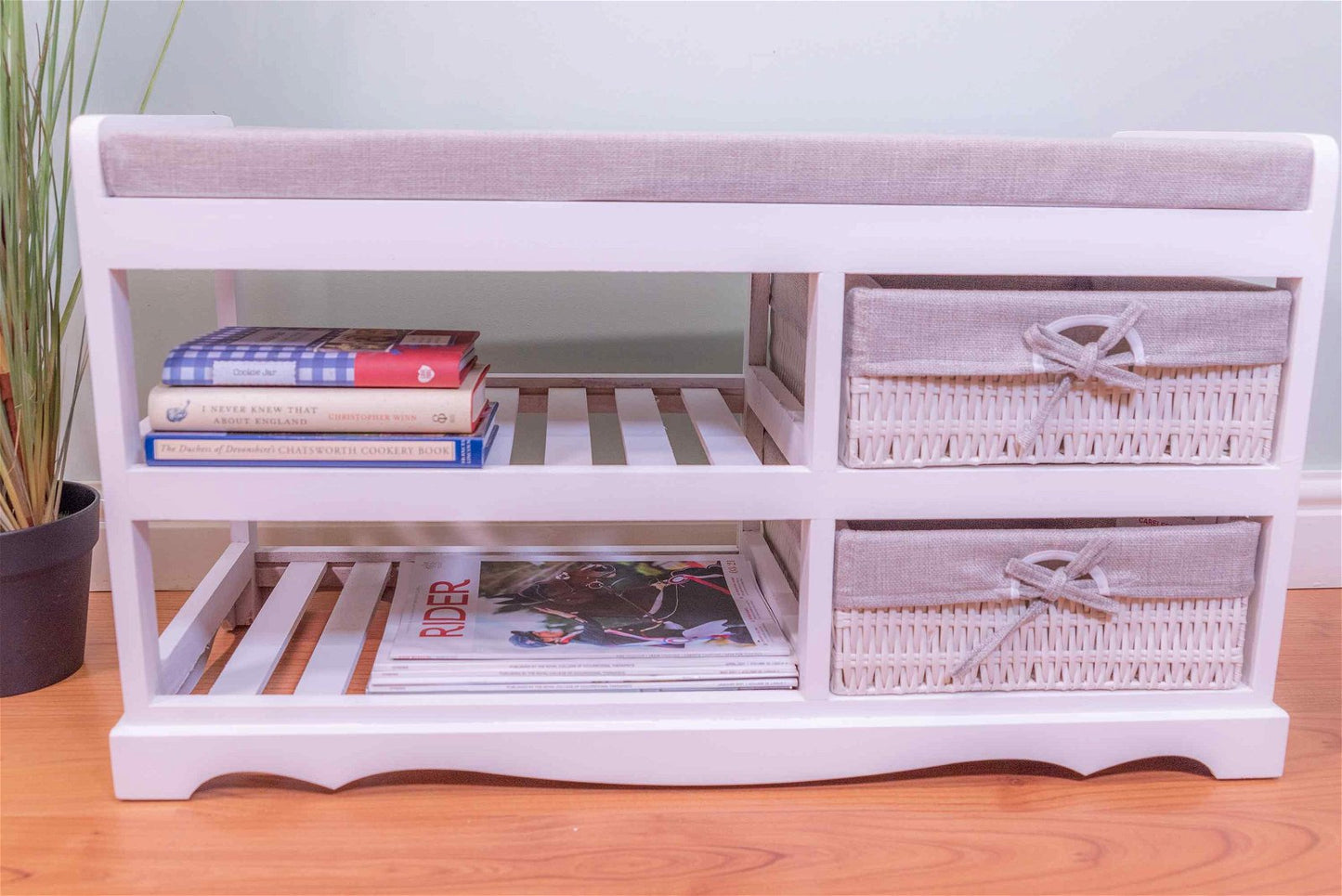 Laxey White Bench With Shoe Rack & Drawers - BerPar