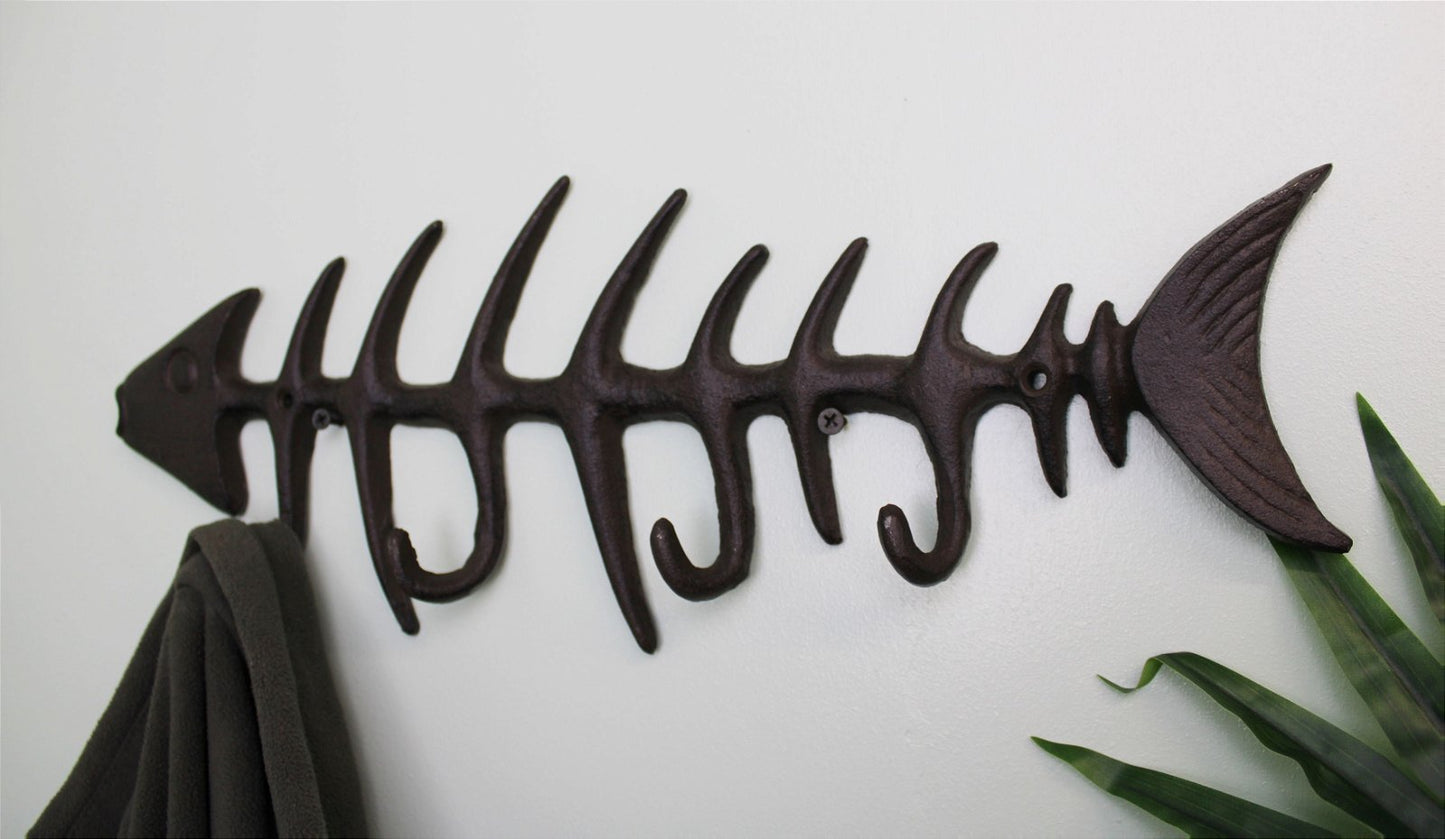 Rustic Cast Iron Wall Hooks, Fish Skeleton - BerPar