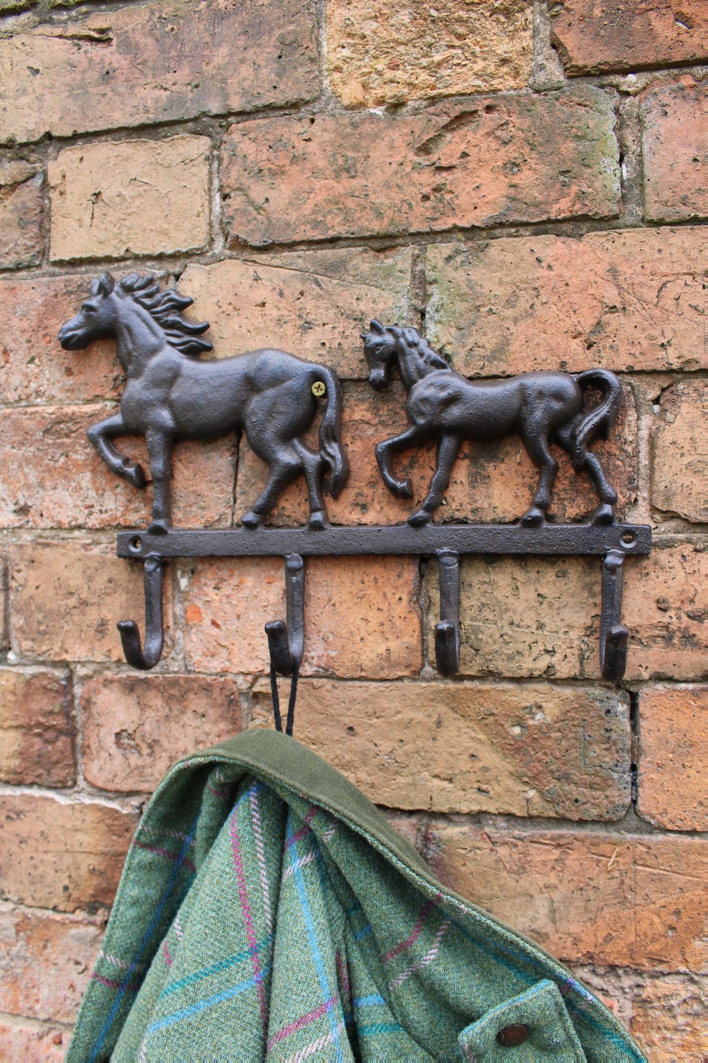 Rustic Cast Iron Wall Hooks, Two Horses - BerPar