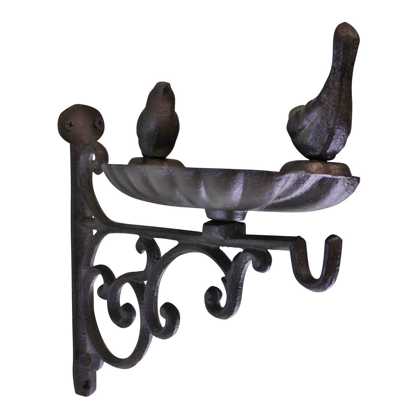 Cast Iron Hanging Basket Wall Bracket With Bird Feeder - BerPar