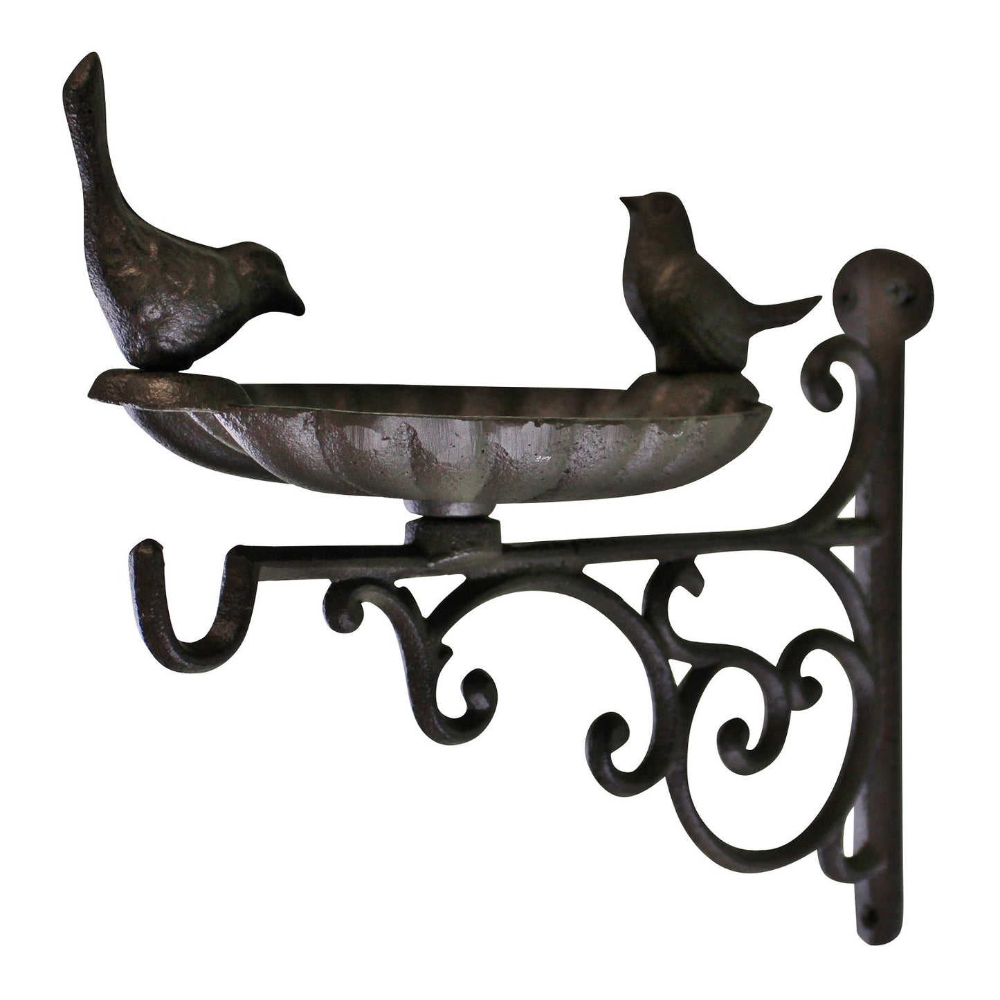 Cast Iron Hanging Basket Wall Bracket With Bird Feeder - BerPar