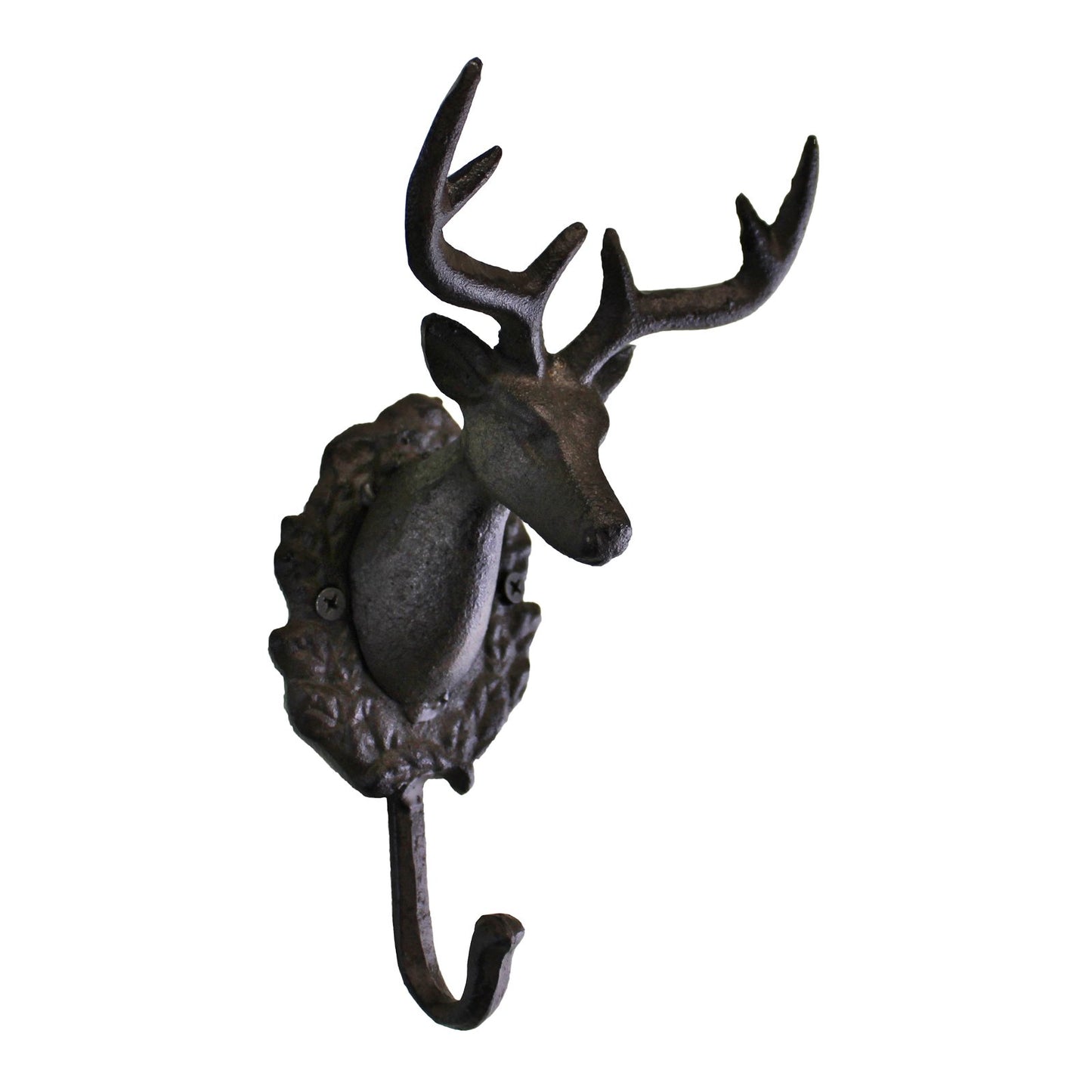 Rustic Cast Iron Wall Hooks, Single Stag Bust - BerPar