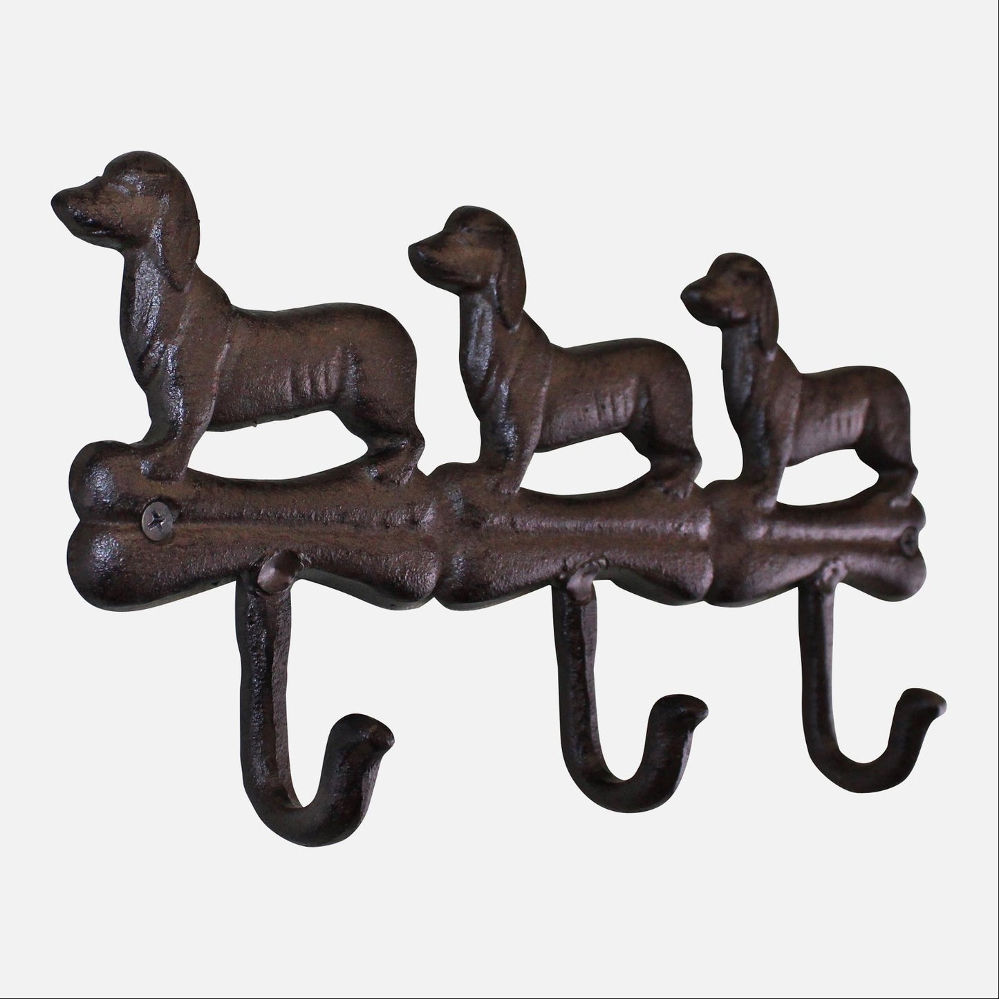 Rustic Cast Iron Wall Hooks, Sausage Dog Design With 3 Hooks - BerPar