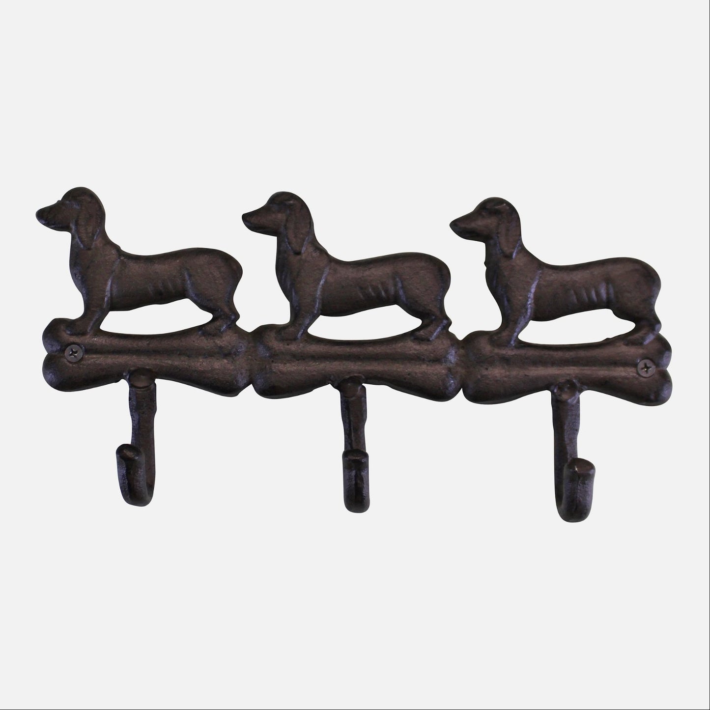 Rustic Cast Iron Wall Hooks, Sausage Dog Design With 3 Hooks - BerPar