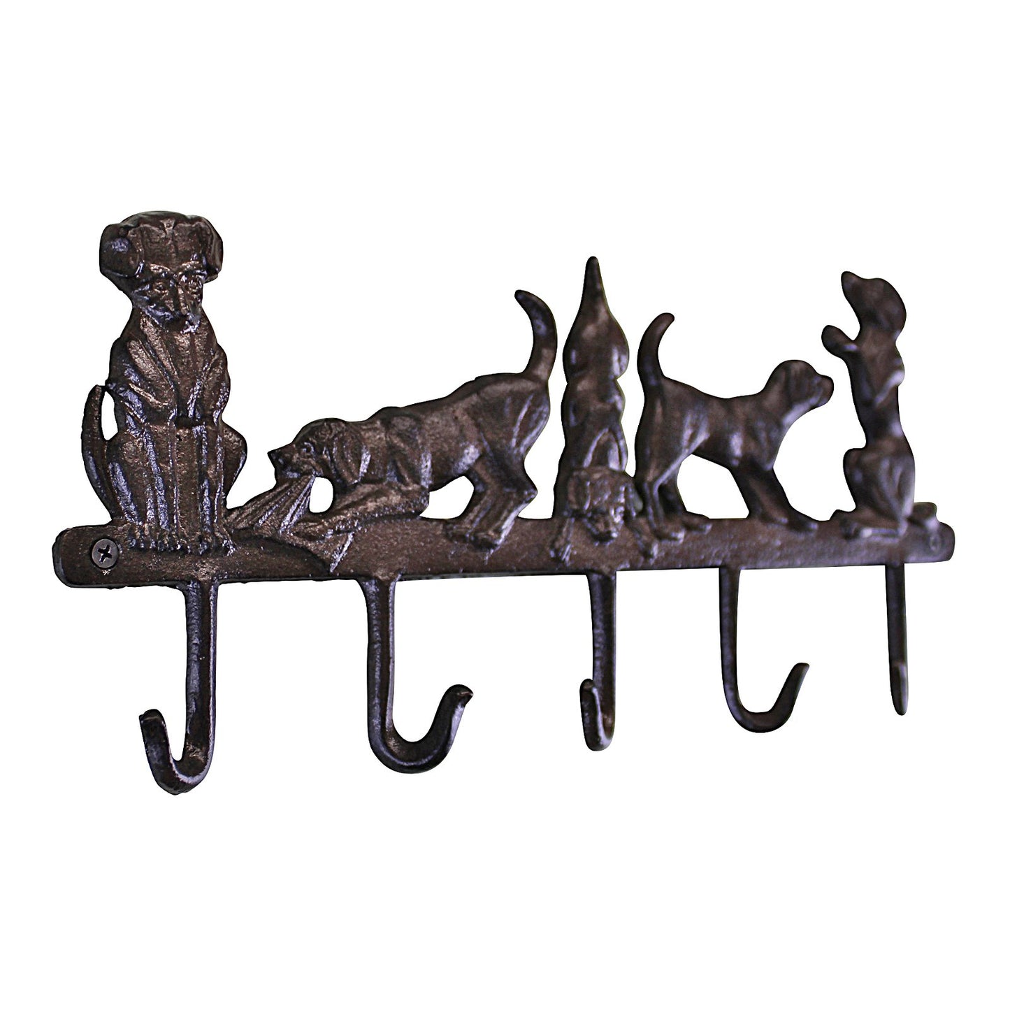 Rustic Cast Iron Wall Hooks, Playful Dog Design With 5 Hooks - BerPar