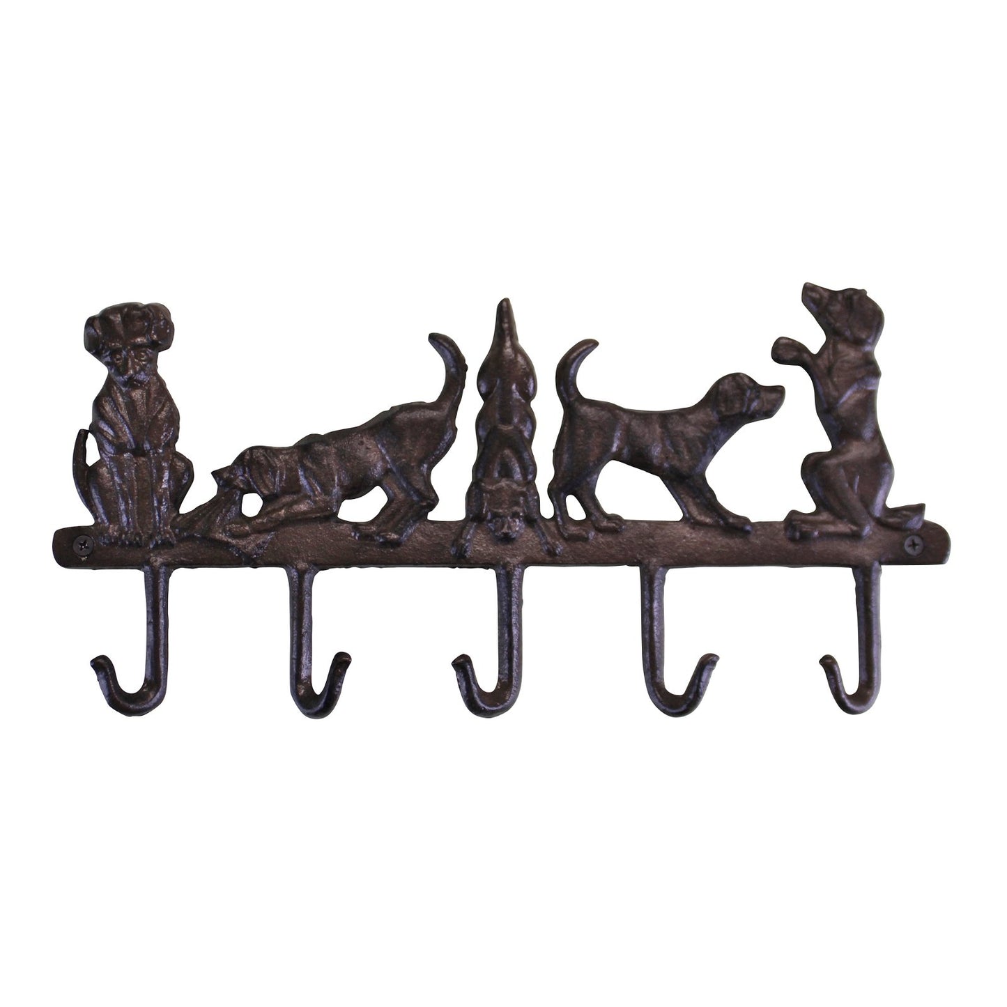 Rustic Cast Iron Wall Hooks, Playful Dog Design With 5 Hooks - BerPar