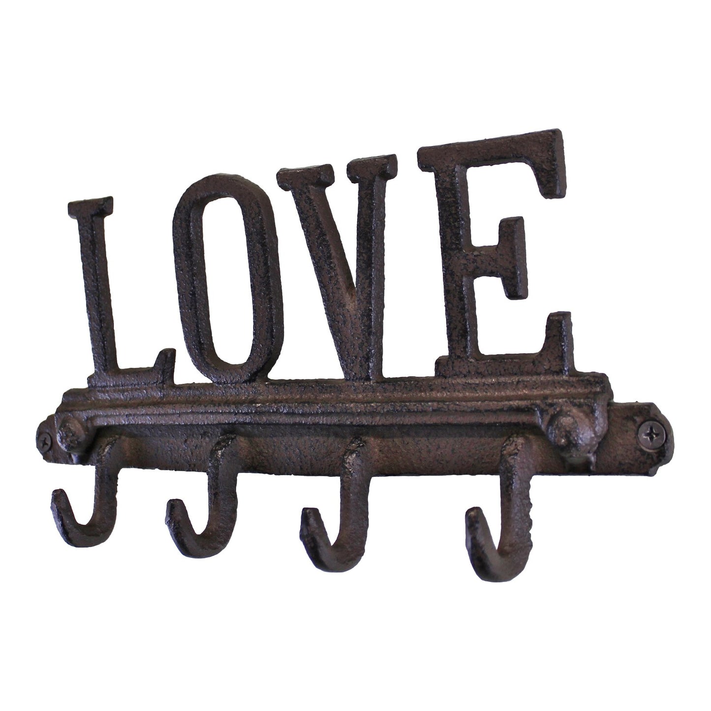 Rustic Cast Iron Wall Hooks, Love Design With 4 Hooks - BerPar
