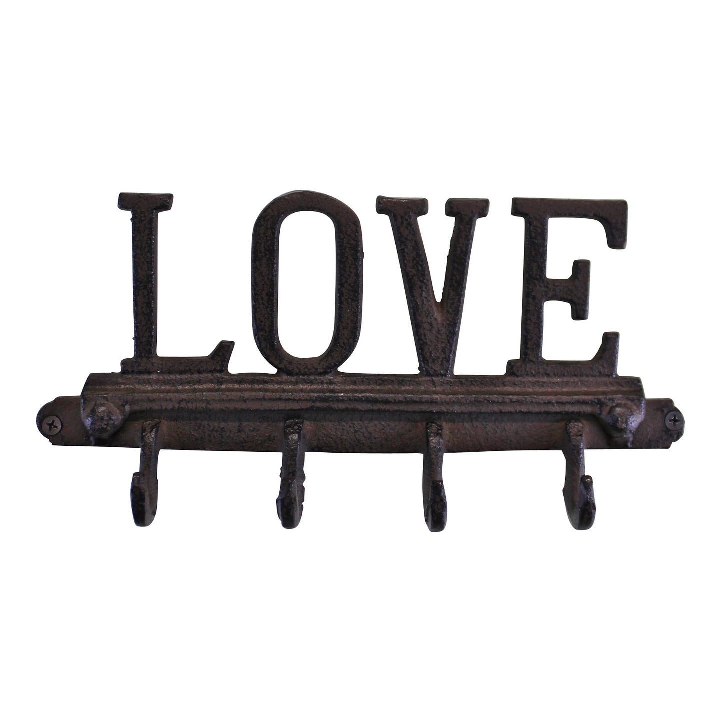 Rustic Cast Iron Wall Hooks, Love Design With 4 Hooks - BerPar