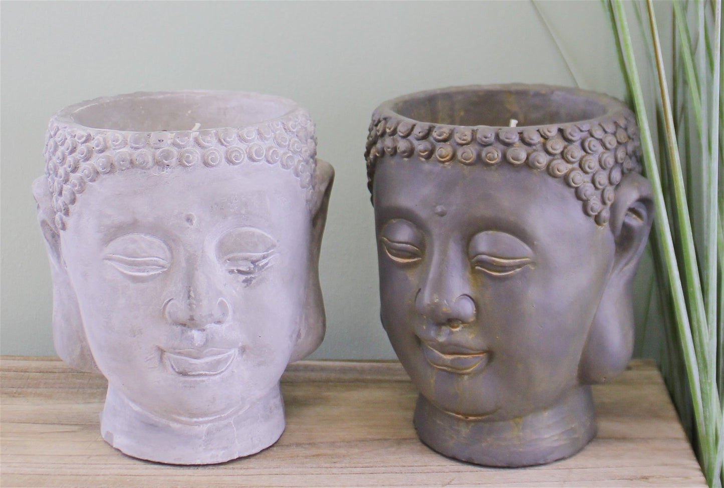 Set of 2 Large Cement Buddha Design Candles - BerPar