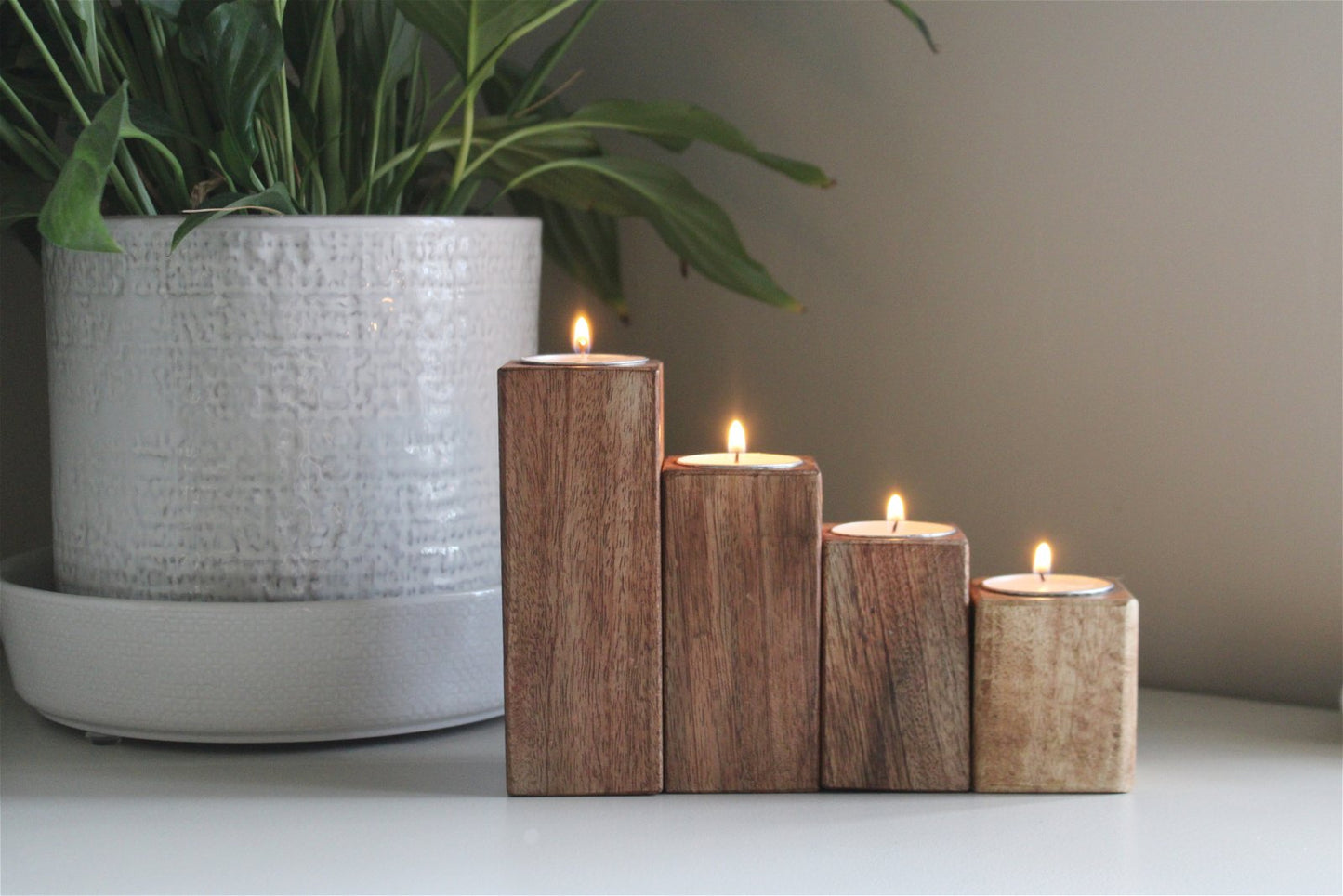 Set of Four Mango Wood Tealight Holders - BerPar