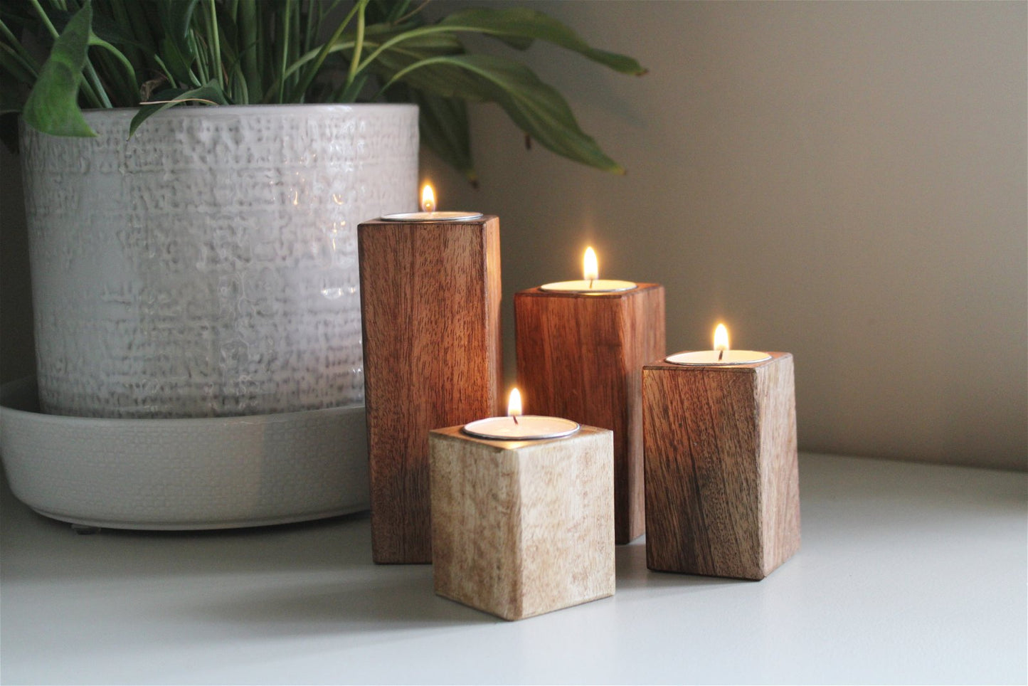 Set of Four Mango Wood Tealight Holders - BerPar