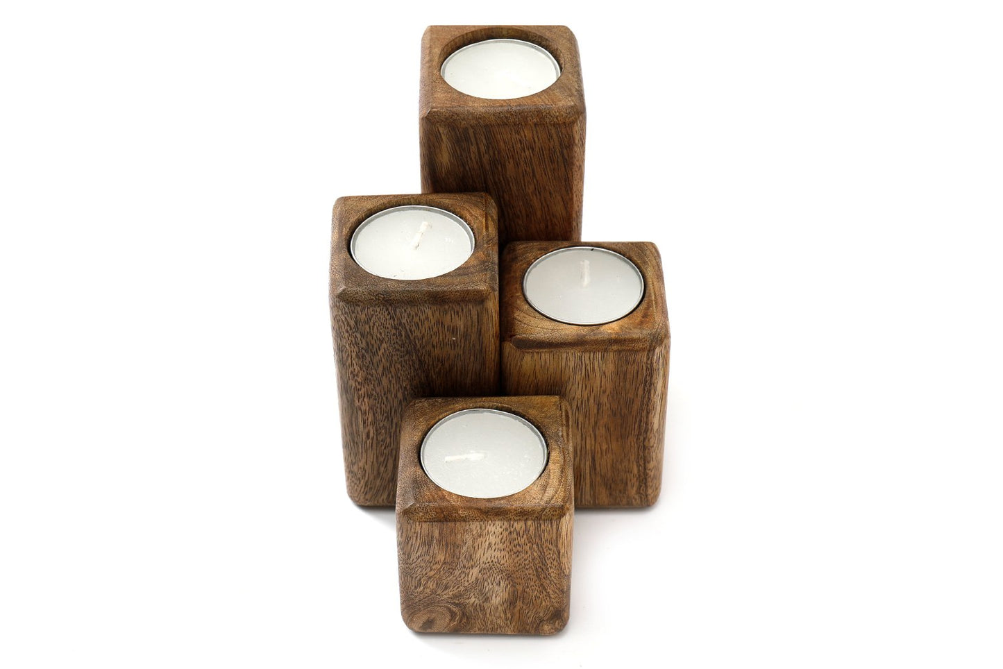 Set of Four Mango Wood Tealight Holders - BerPar