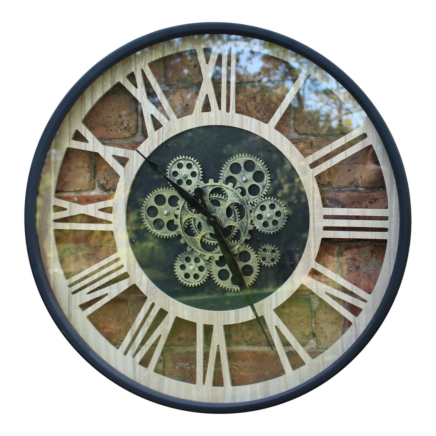Black and Natural Moving Gear Clock, 57cm. - BerPar