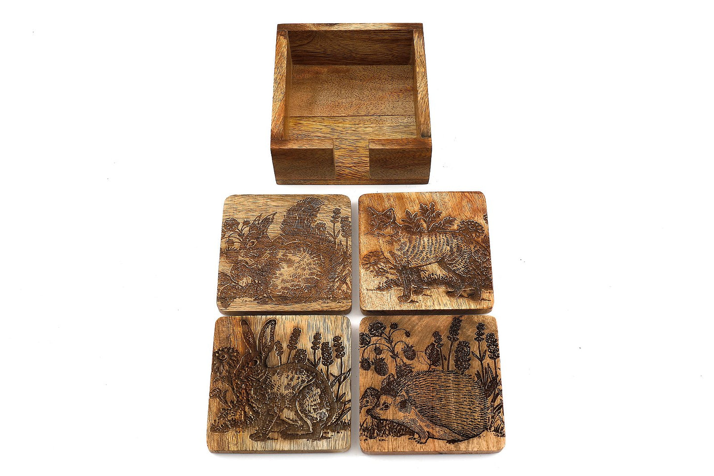Wooden Set of 4 Engraved Woodland Animal Scenes - BerPar