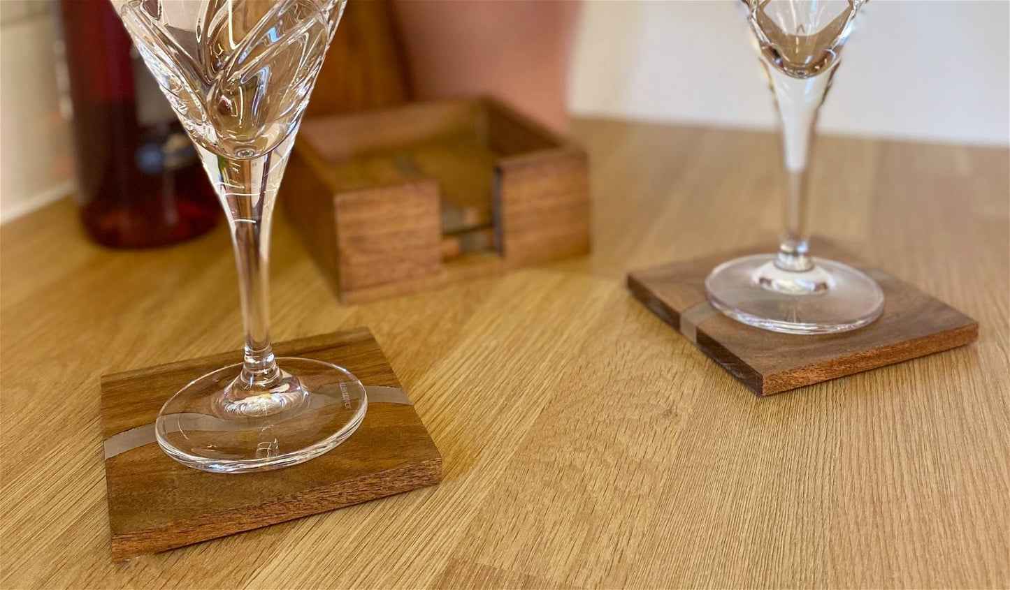 Wooden Wave Design Coasters In A Wooden Holder - BerPar