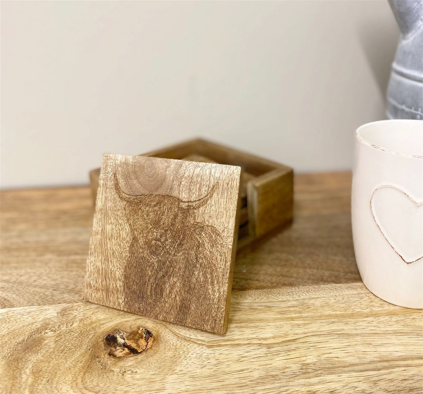 Wooden Set of 4 Engraved Cow Coasters - BerPar