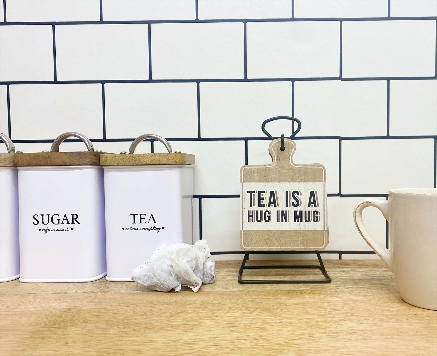 Set of Six Tea Slogan Coasters On Metal Stand - BerPar