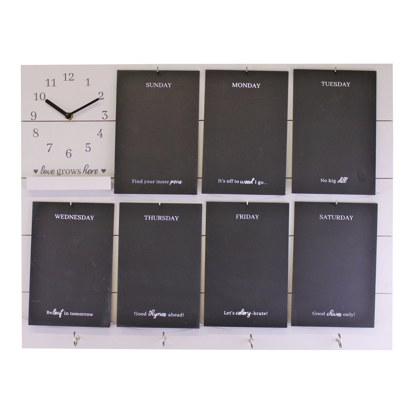 Potting Shed Weekly Reminder Chalkboard With Clock & Hooks, White - BerPar
