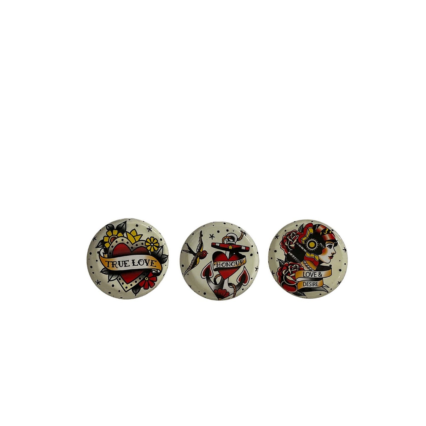 Set of Three Metal Retro Tattoo Design Coasters - BerPar