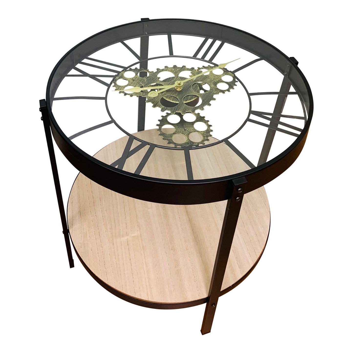 Black Metal Glass Topped Clock Table - BerPar