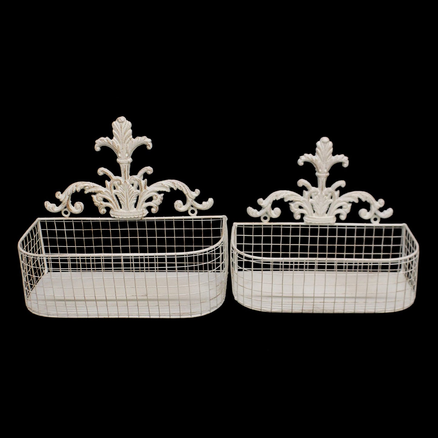 Set Of 2 Metal Wall Baskets In Cream - BerPar