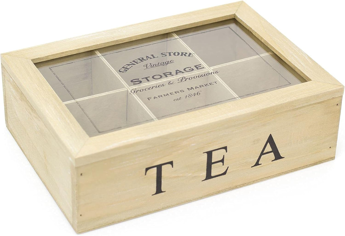 Wooden tea box with glass lid on a white background