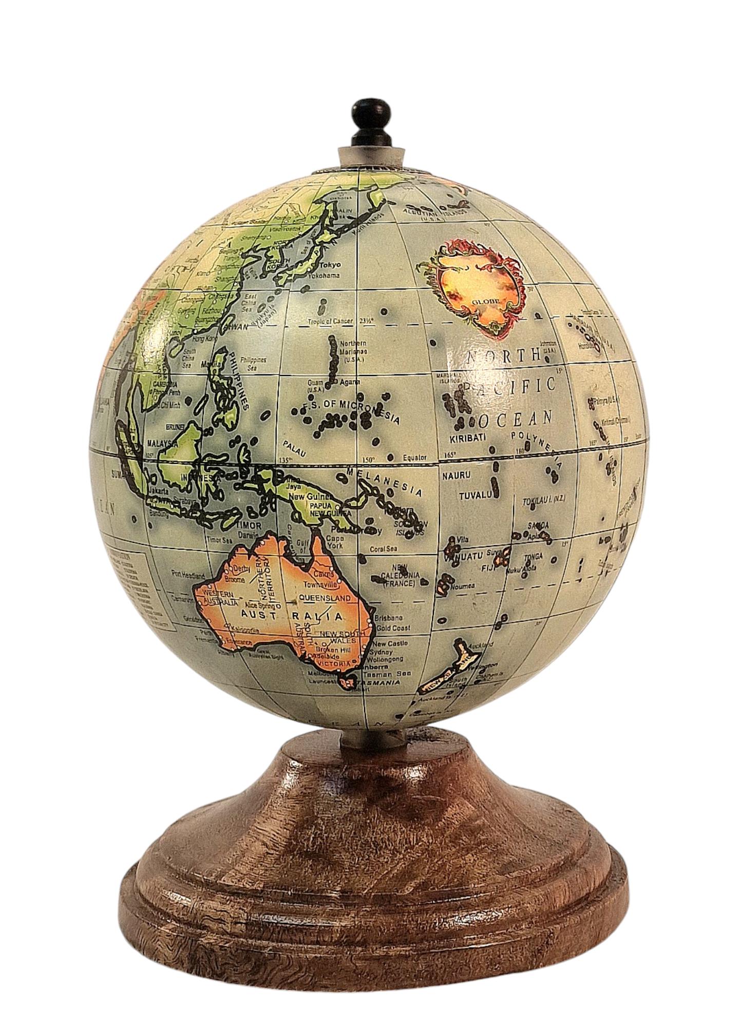 5 Inch World Globe on Mango Wood Stand