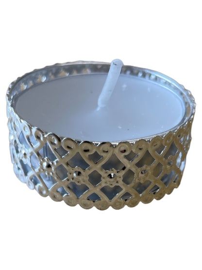 Silver and Gold Heart Pattern Tea Light Candles, Pack of 12 - BerPar