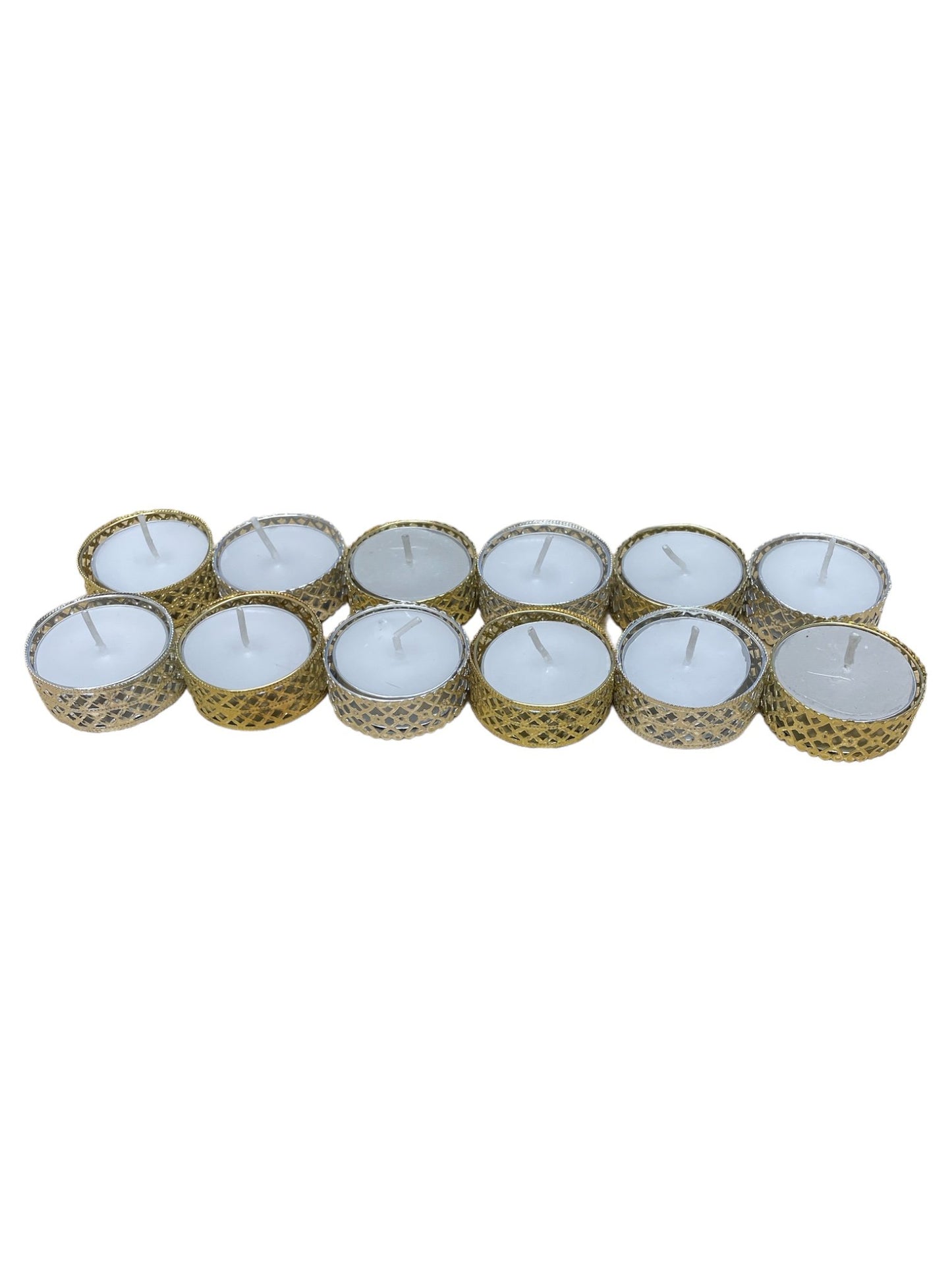 Silver and Gold Heart Pattern Tea Light Candles, Pack of 12 - BerPar