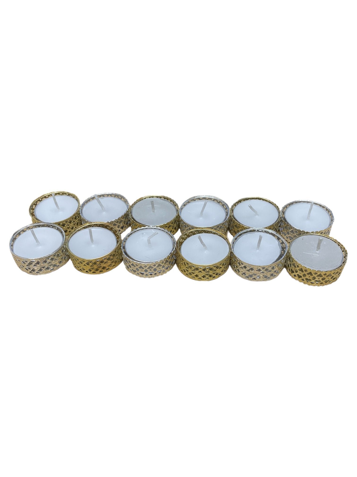 Silver and Gold Heart Pattern Tea Light Candles, Pack of 12 - BerPar