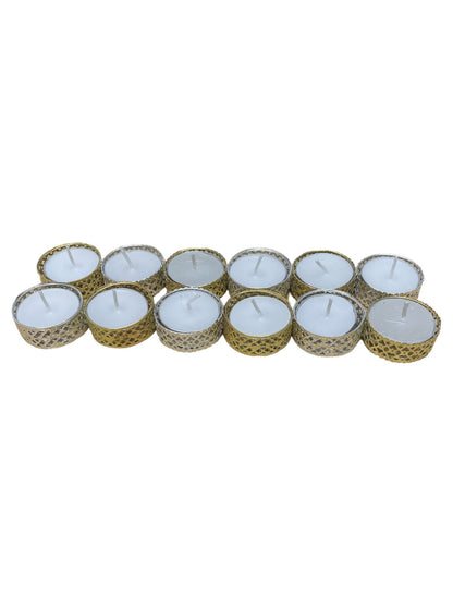 Silver and Gold Heart Pattern Tea Light Candles, Pack of 12 - BerPar