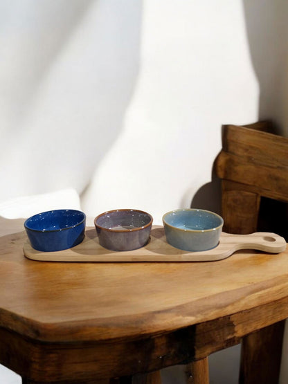 Tapas Dishes On Bamboo Tray Set Of 3 Bowls