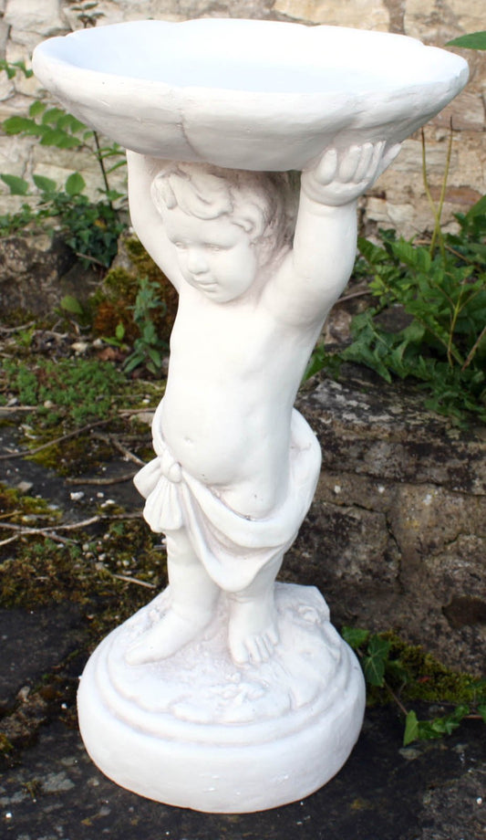 Stone Effect Cherub Bird Feeder Or Bird Bath