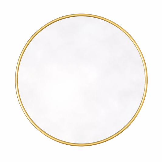 Round mirror with a gold frame on a white background