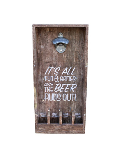 BERPAR wooden bottle opener beer game, wall-mounted bar game with built-in bottle opener