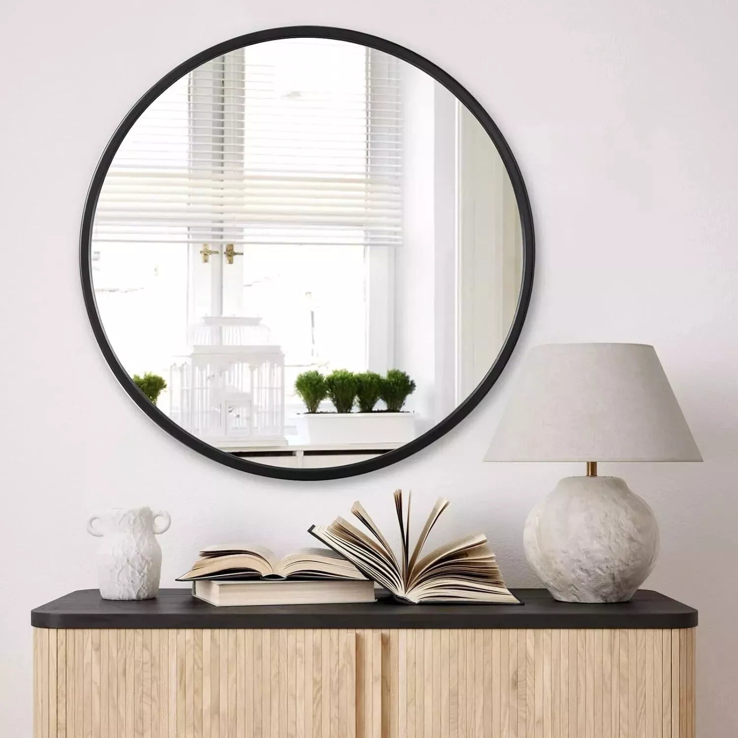 50cm Black Round Wall Mirror - Modern Wall-Mounted Vanity Mirror for Bathroom & Home Decor - BerPar