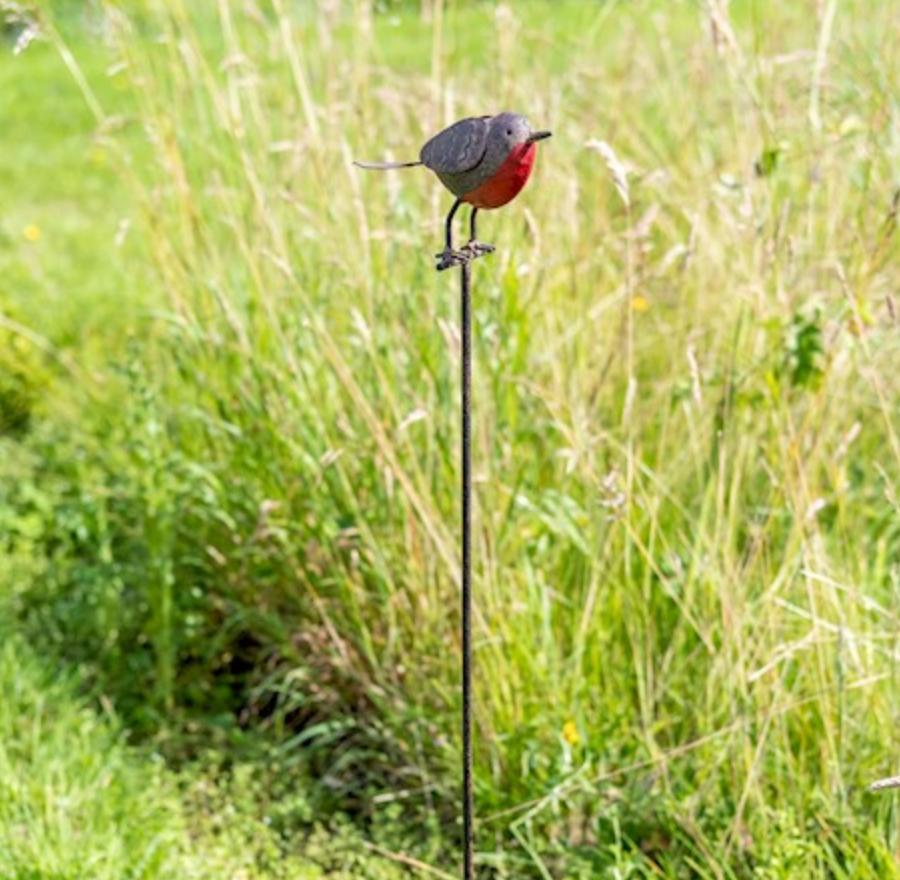 Robin on Stick - Decorative Garden Ornament for Plant Support & Outdoor Decor - BerPar