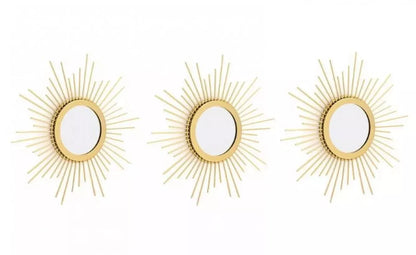 Set of 3 Gold Sunburst Wall Mirrors - Elegant 25cm Decorative Accent for Home Decor - BerPar