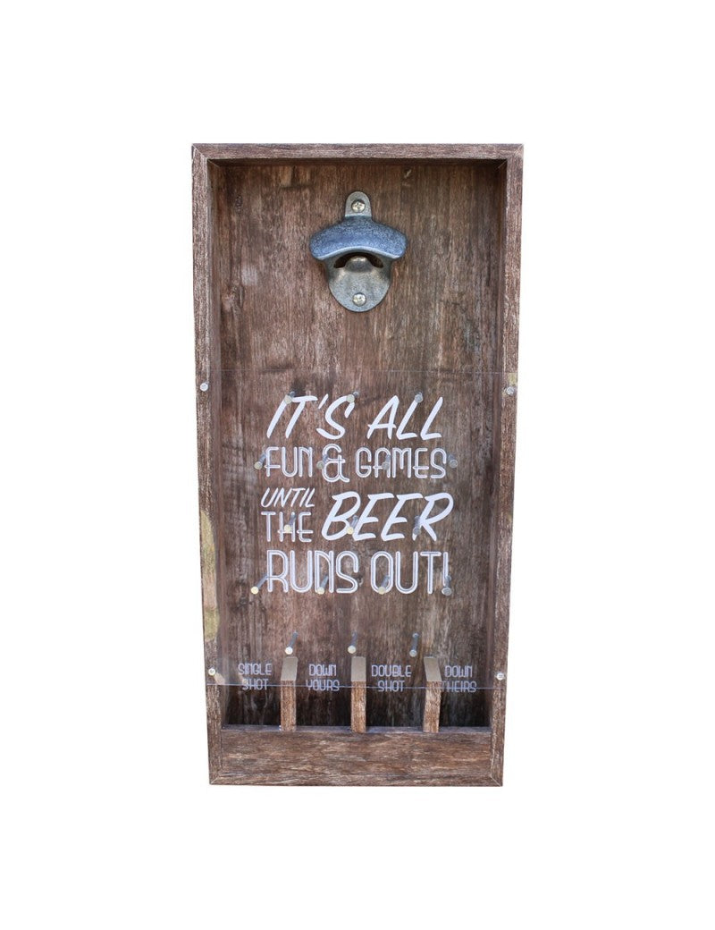 19x40cm Wooden Bottle Opener Beer Game - Fun Wall-Mounted Bar Accessory - BerPar