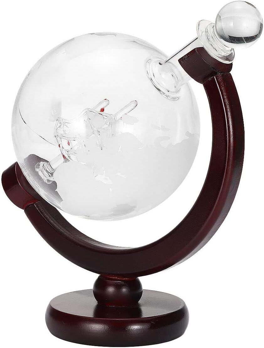 Decorative globe with a wooden base on a white background