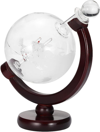 Decorative globe with a wooden base on a white background