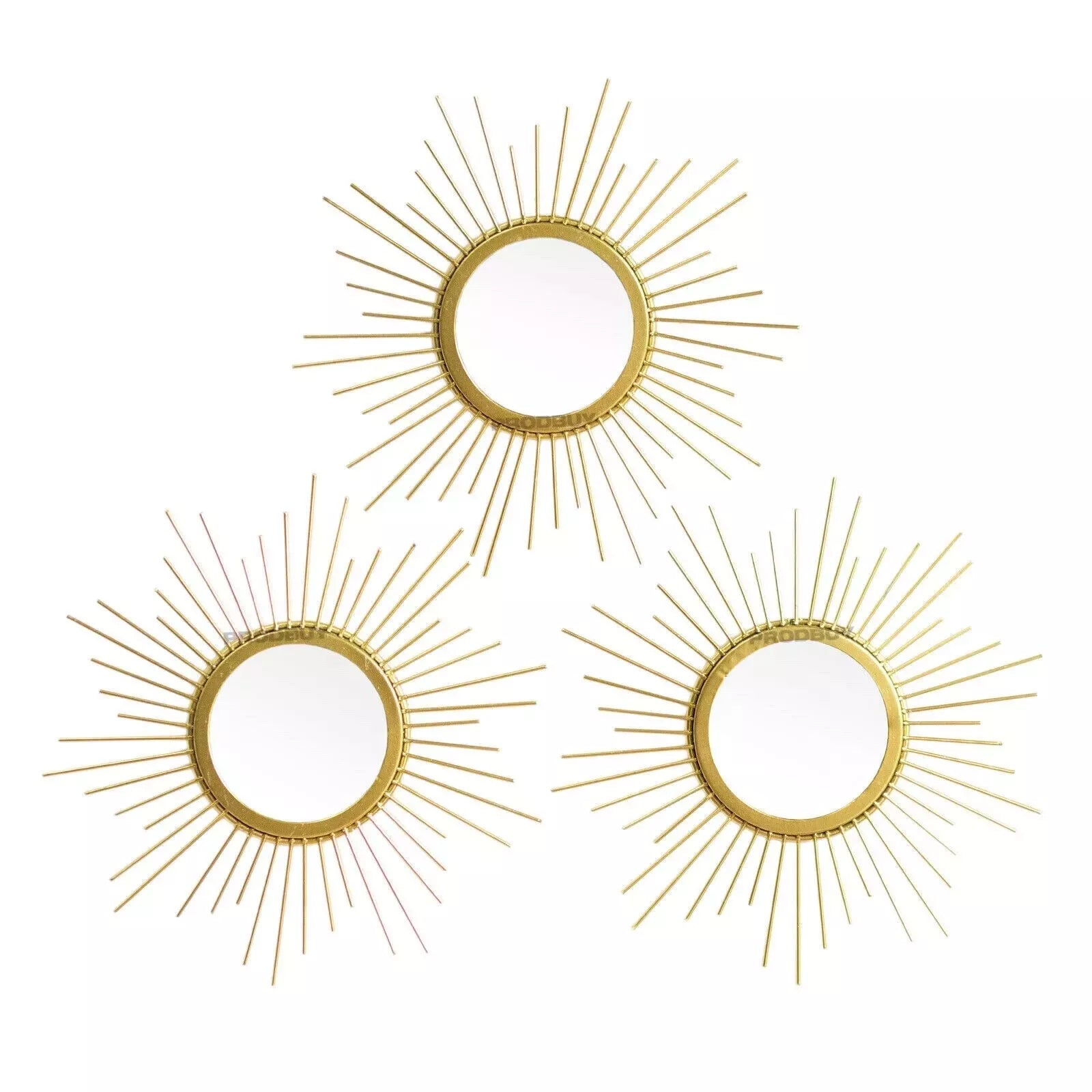 Set of 3 Gold Sunburst Wall Mirrors - Elegant 25cm Decorative Accent for Home Decor - BerPar