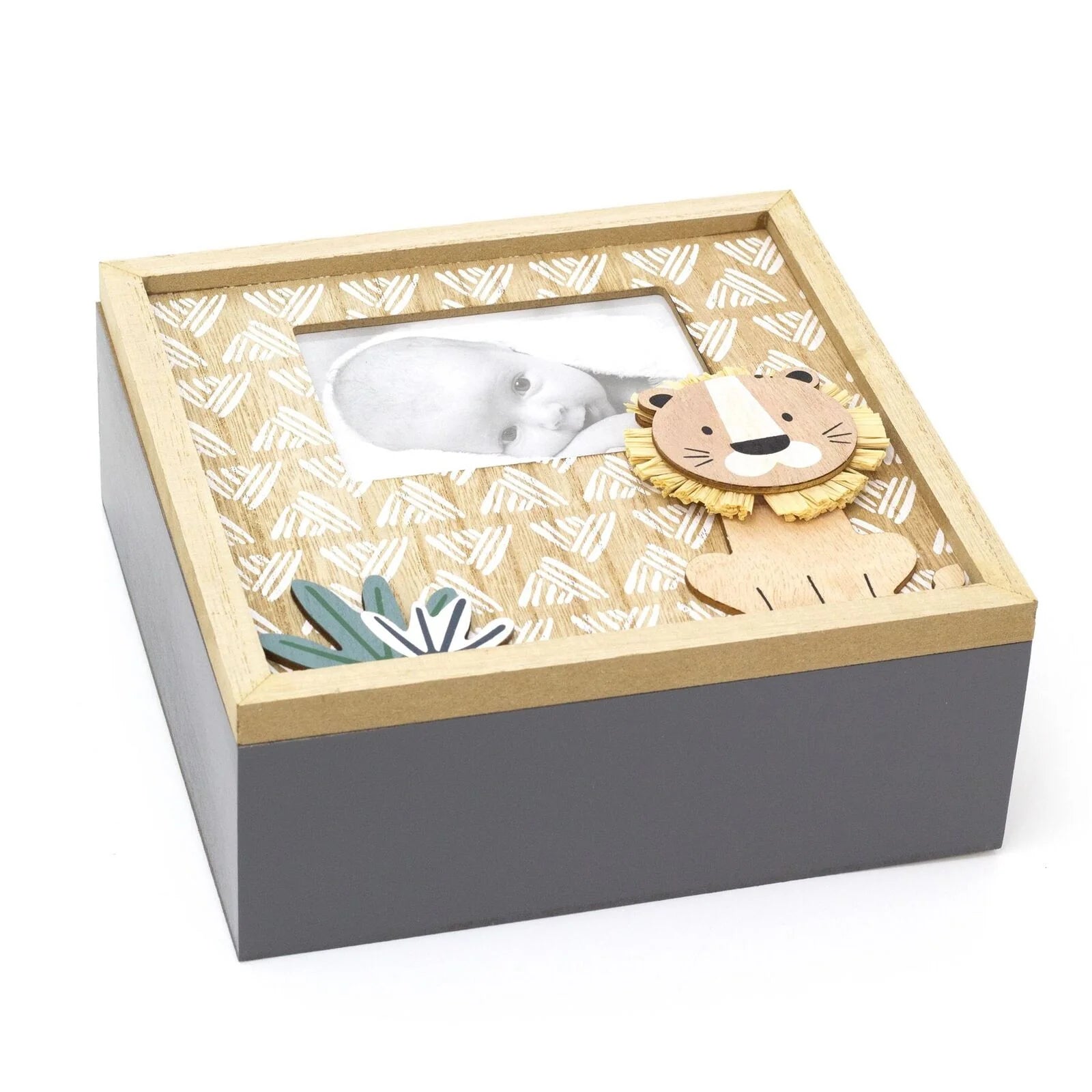 Lion Keepsake Memory Box with Photo Aperture - Decorative Storage for Cherished Memories - BerPar