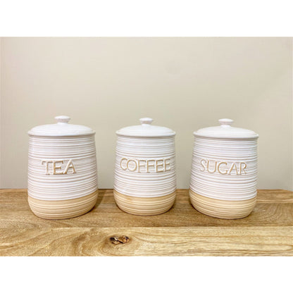 Stoneware Tea, Coffee, Sugar Canisters - Natural Kitchen Storage Containers - BerPar